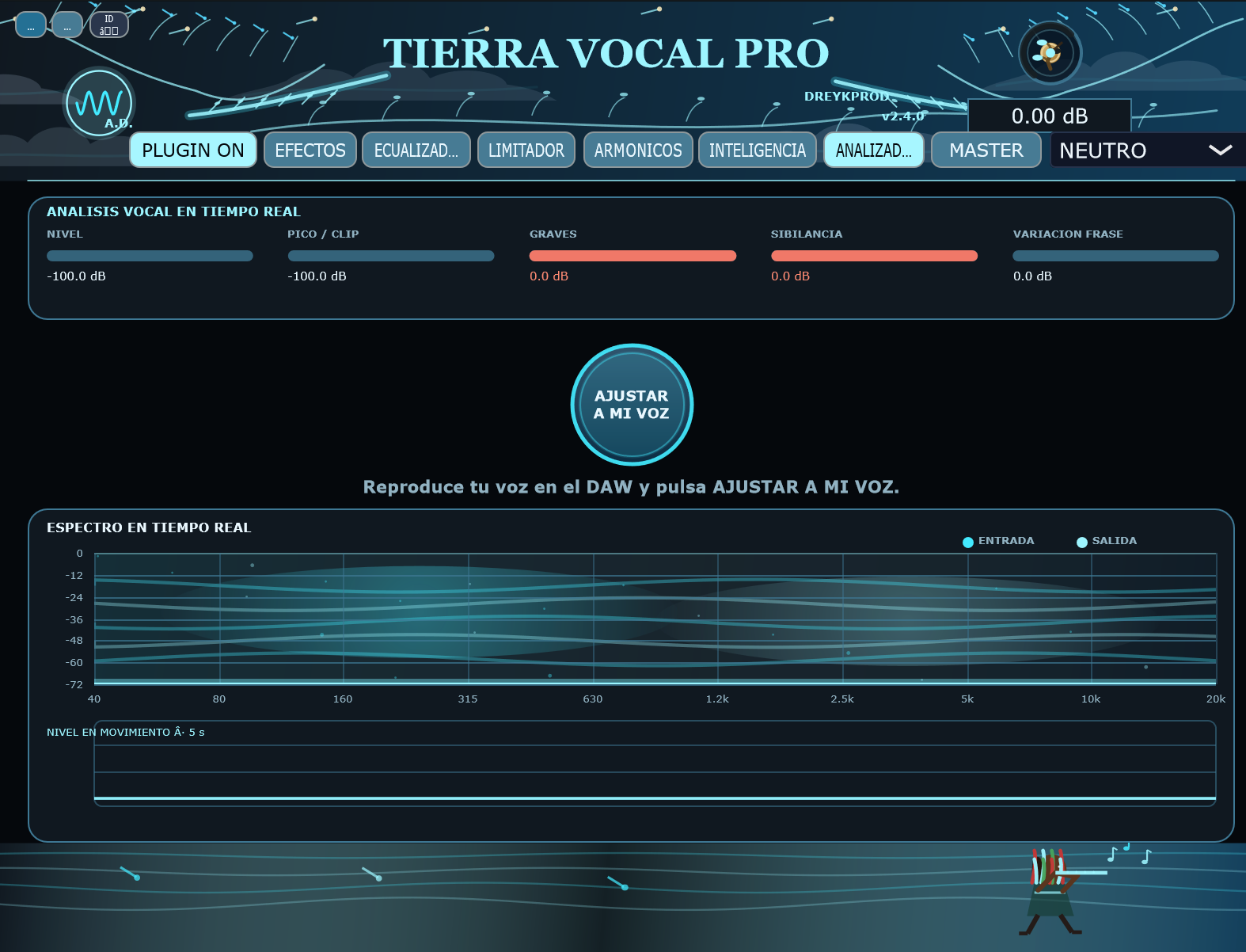 Analizador vocal en tiempo real y botón Ajustar a mi voz